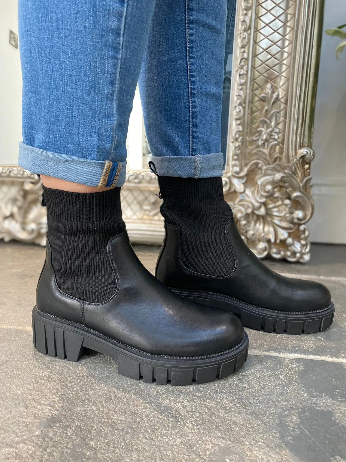 Black Chunky Sock Boots