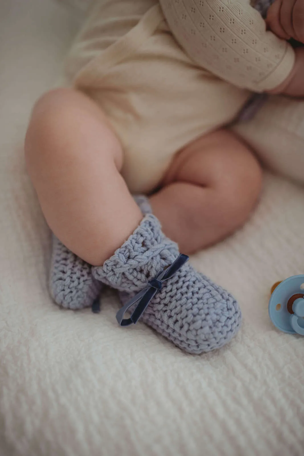 Blue Merino Wool Bonnet & Bootie Set