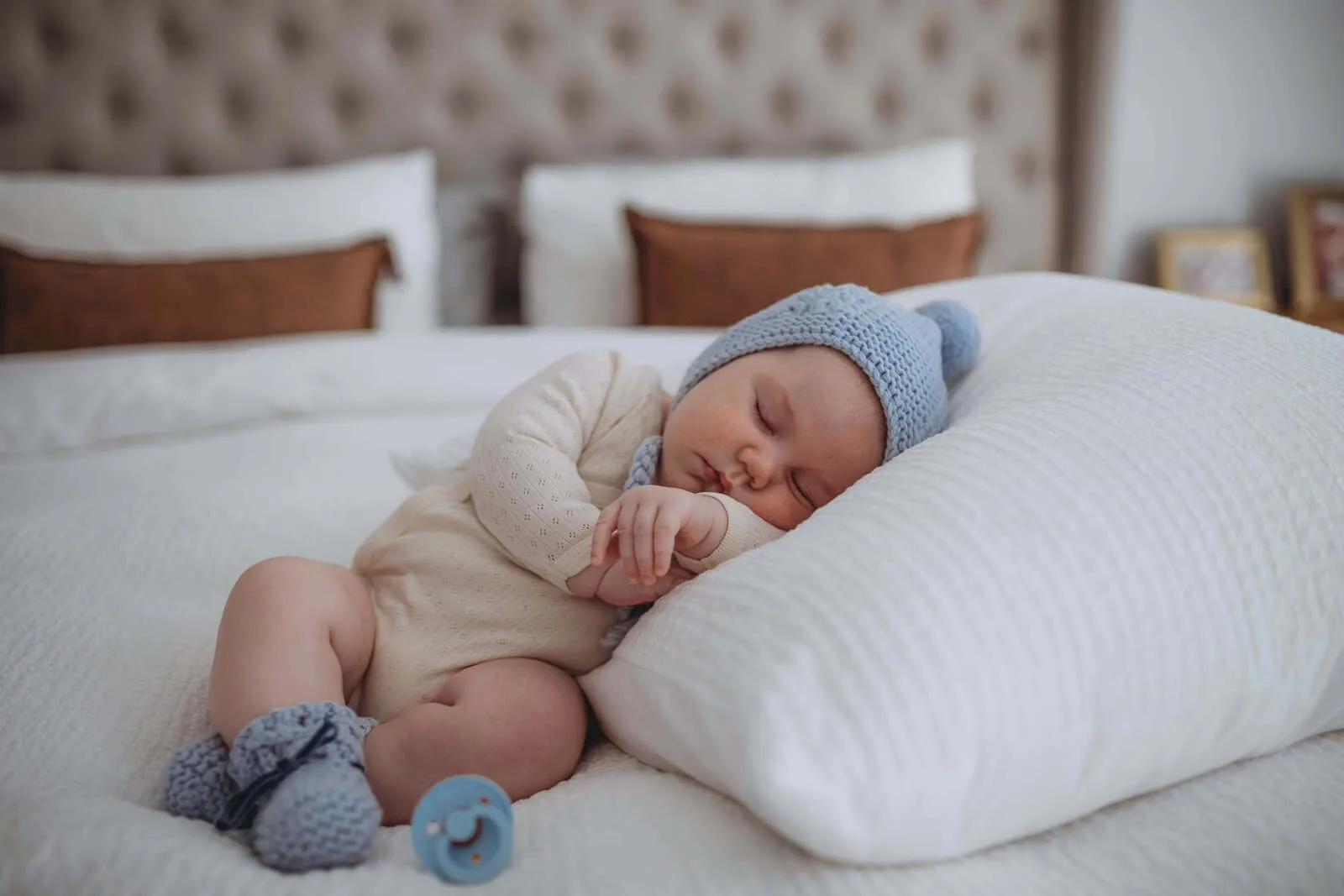 Blue Merino Wool Bonnet & Bootie Set