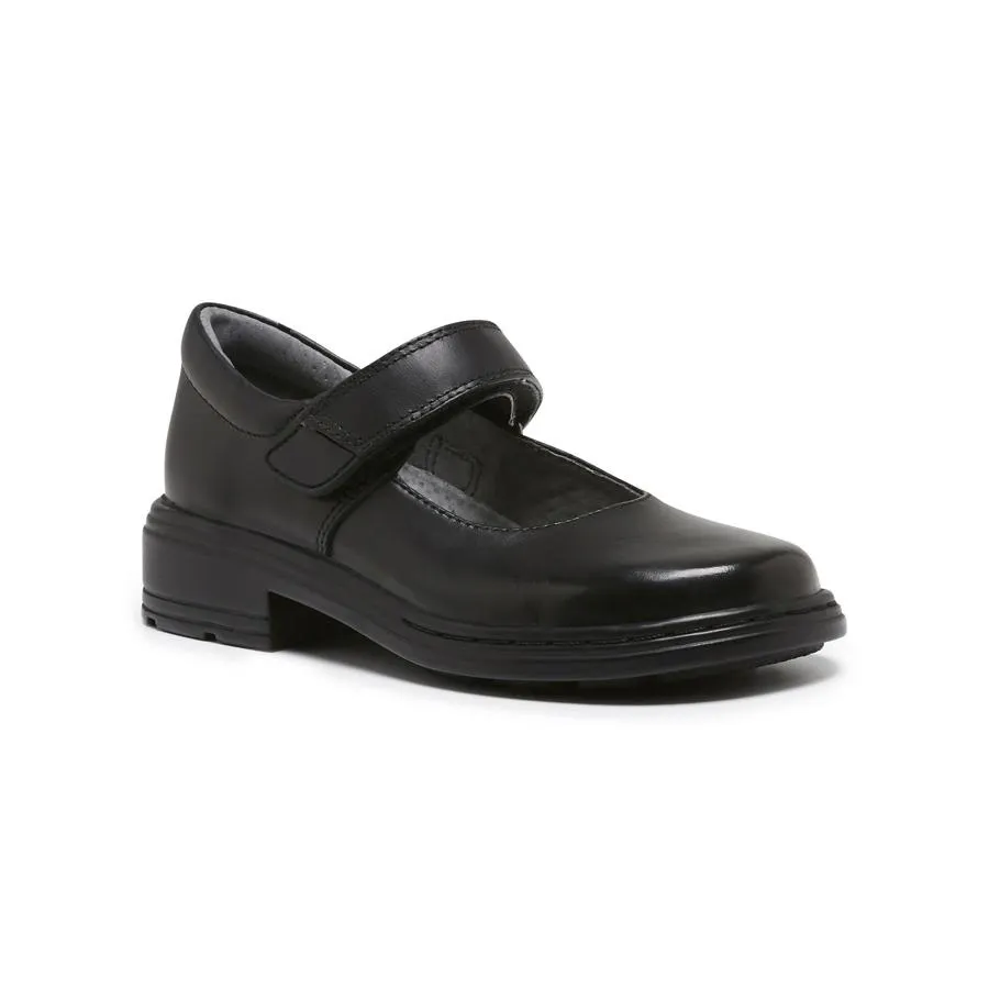 CLARKS JUNIOR INDULGE MARY JANE TRIPLE BLACK LEATHER SHOE (WIDTH E)