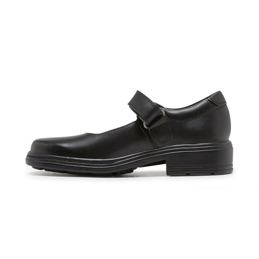 CLARKS JUNIOR INDULGE MARY JANE TRIPLE BLACK LEATHER SHOE (WIDTH E)