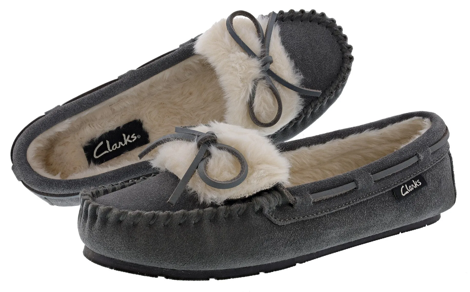 Clarks Women Warm Cozy Slip On Moccasin Slippers Holly