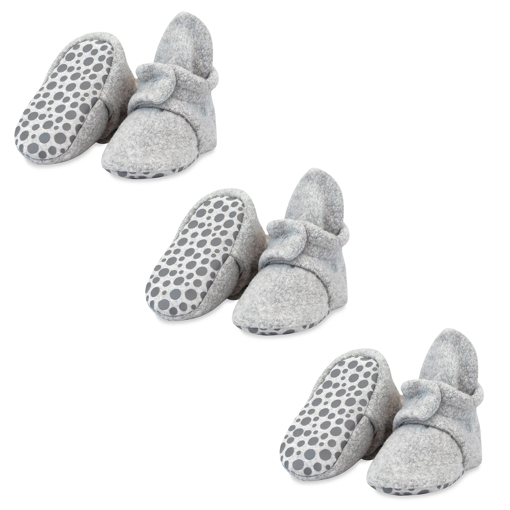 Cozie Fleece Gripper Baby Bootie 3 Pack - Heather Gray