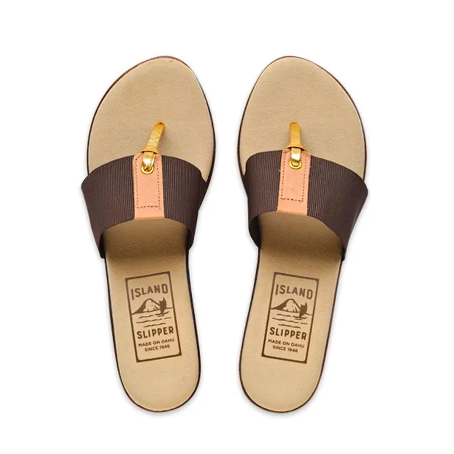 Island Slipper Elastic Thong Wedge Brown