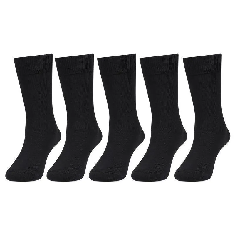 Kids Plain Black Cotton School Socks - Pack of 5