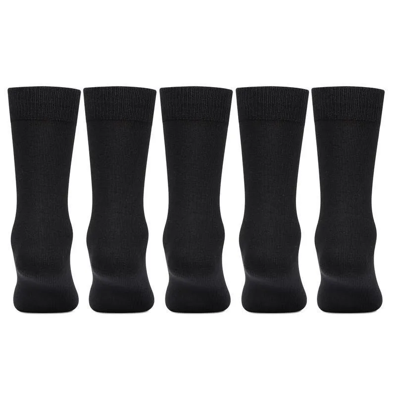 Kids Plain Black Cotton School Socks - Pack of 5