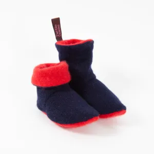 Red & Navy Cashmere Baby Booties