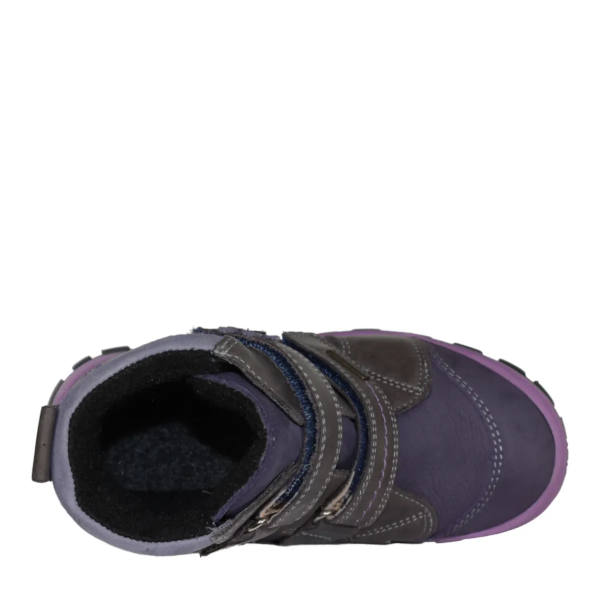 Szamos kid girl boots purple with grey velcro straps and purple flowers little kid/big kid size