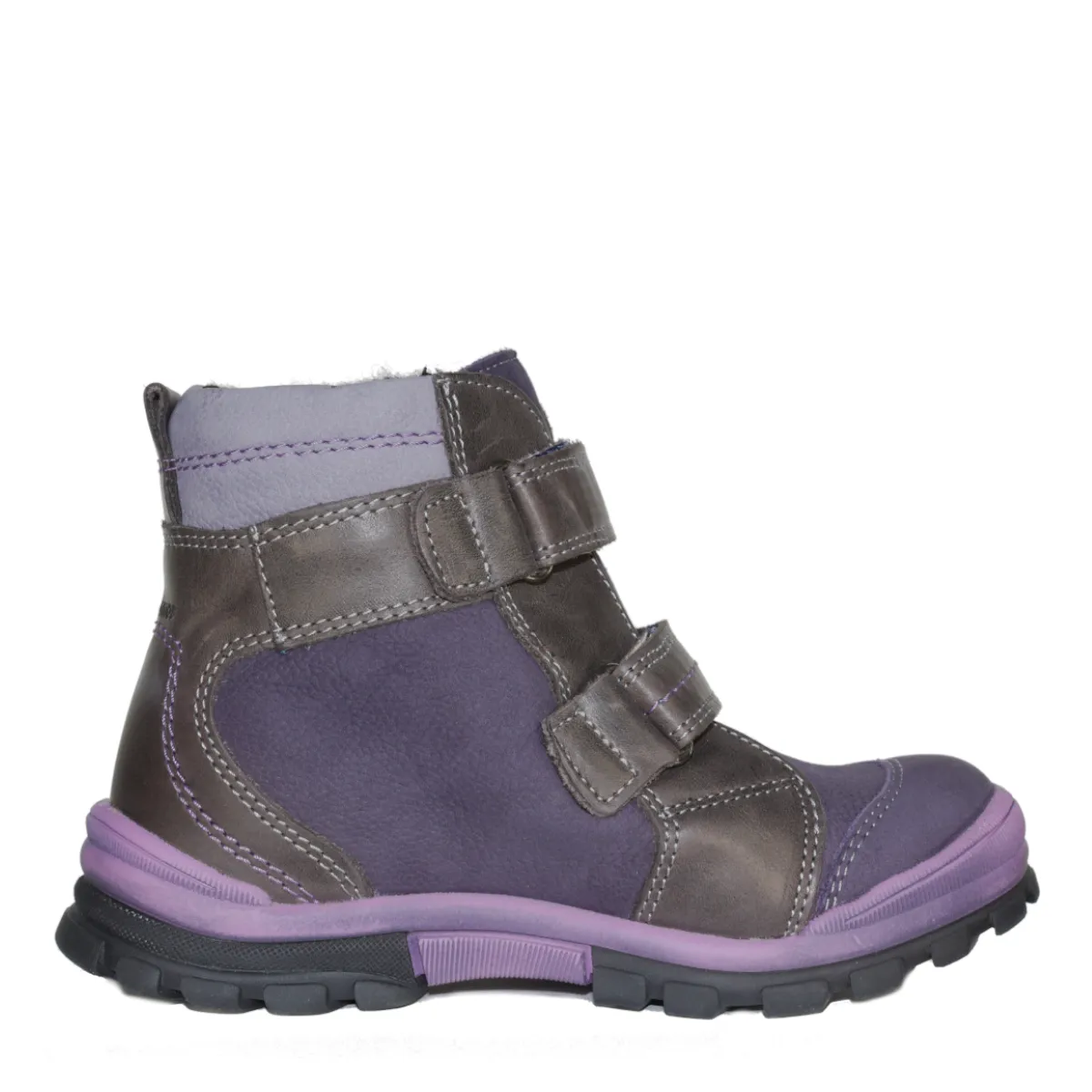 Szamos kid girl boots purple with grey velcro straps and purple flowers little kid/big kid size