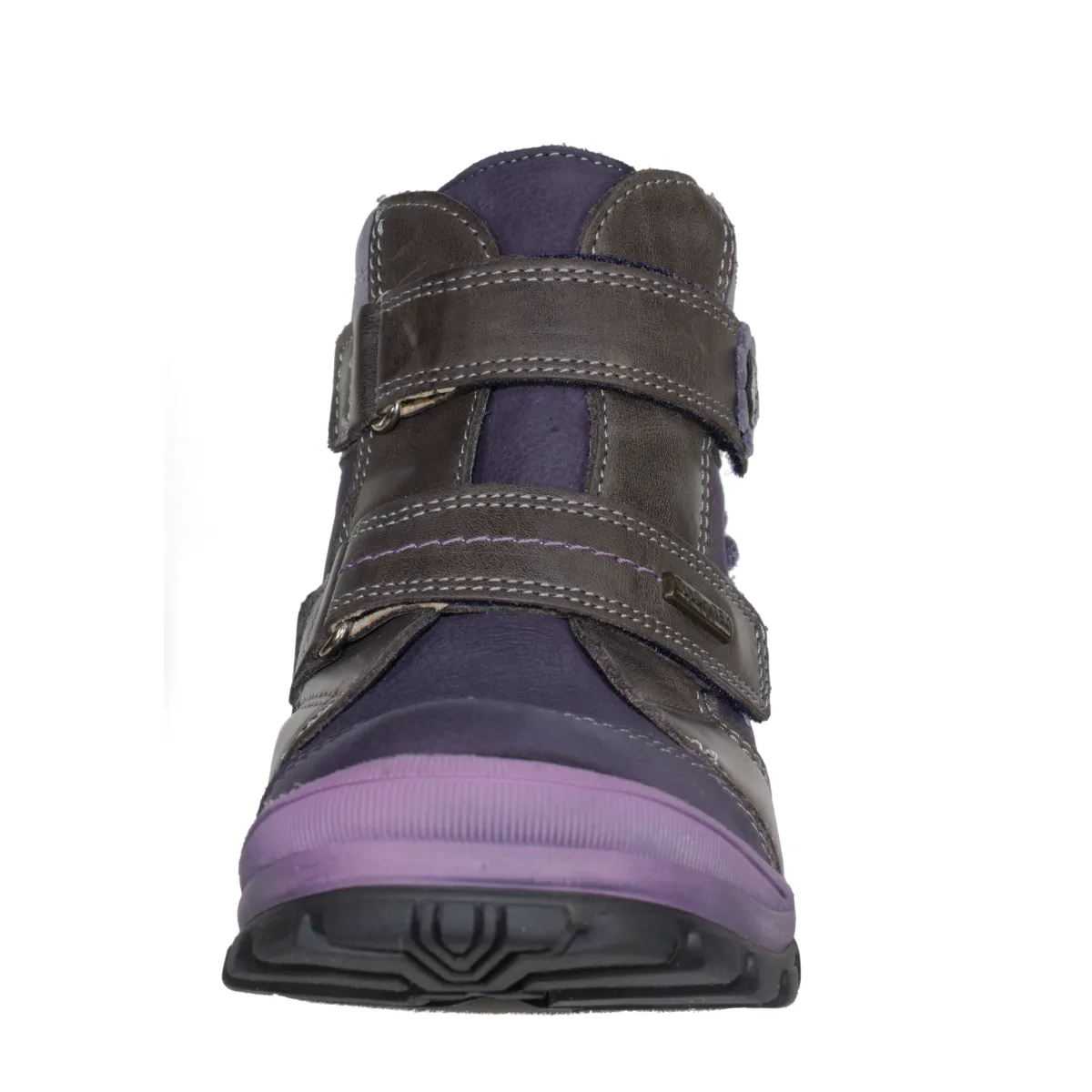 Szamos kid girl boots purple with grey velcro straps and purple flowers little kid/big kid size