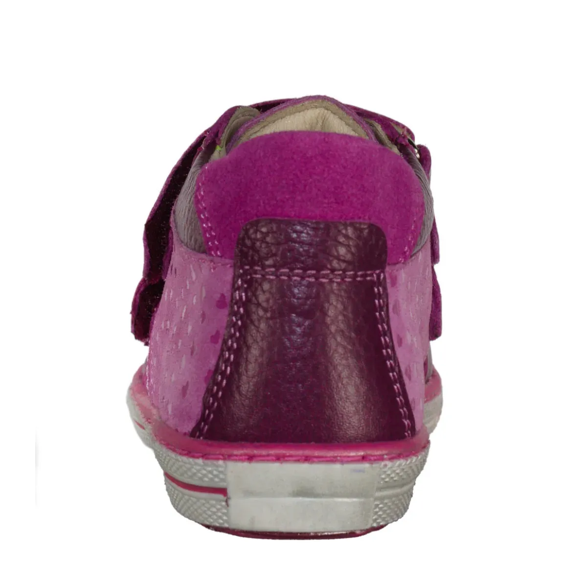 Szamos Kid Girl Sneakers Pink With Hearts And Burgundy Velcro Straps - Made In Europe