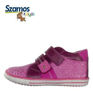 Szamos kid girl sneakers pink with hearts and burgundy velcro straps toddler/little kid/big kid size