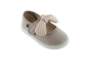 Victoria - Velcro Canvas MaryJane in Beige