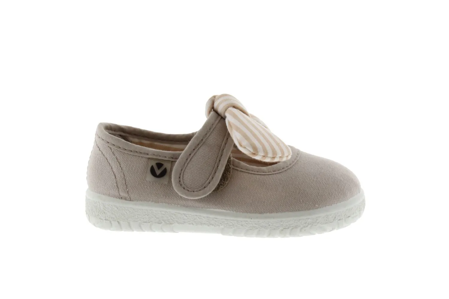 Victoria - Velcro Canvas MaryJane in Beige