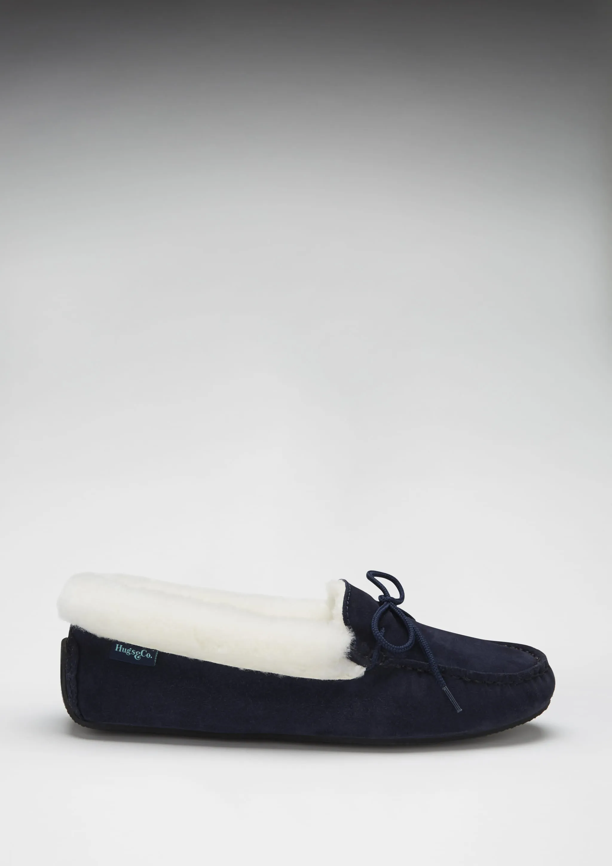 Women's slippers, sheepskin, navy blue suede